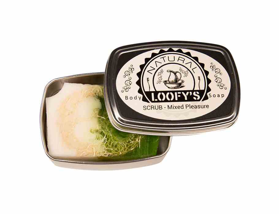 Loofy's Zeep met Loofah Scrub Mixed Pleasure met blikje