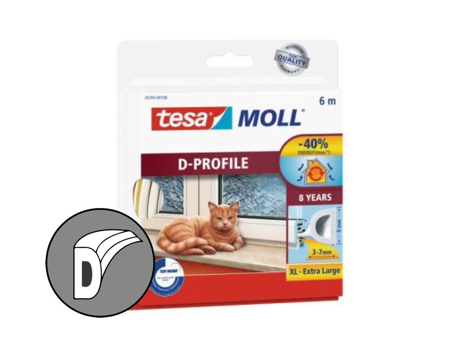 tesa tochtband - d profiel - 6m x 3-7mm - wit