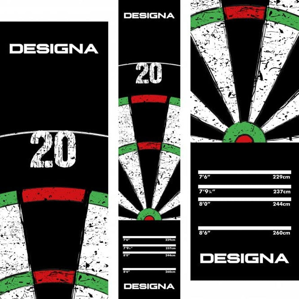 Designa DESIGNA Dartboard 20 Carpet Mat Non Slip Back 290cm X 60cm