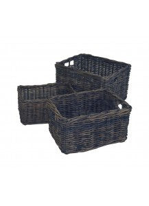 Rieten v-drager mand 35x34x20 pit blauwgrijs