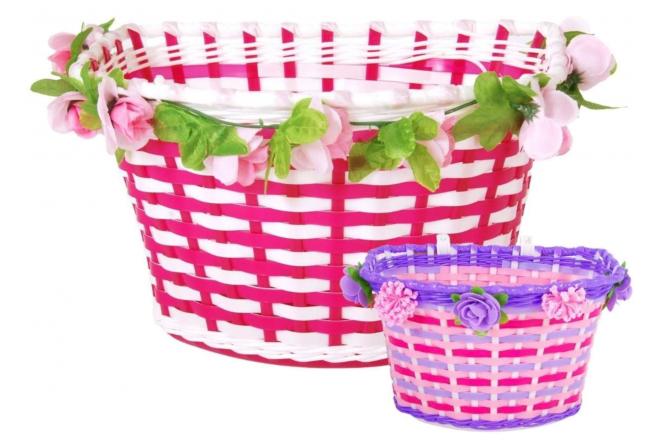 Volare Gevlochten Fietsmand Bloemen Meisjes Wit/Roze of Paars/Roze