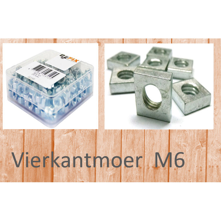 Bofix moer m6 vierkant verzinkt per 100