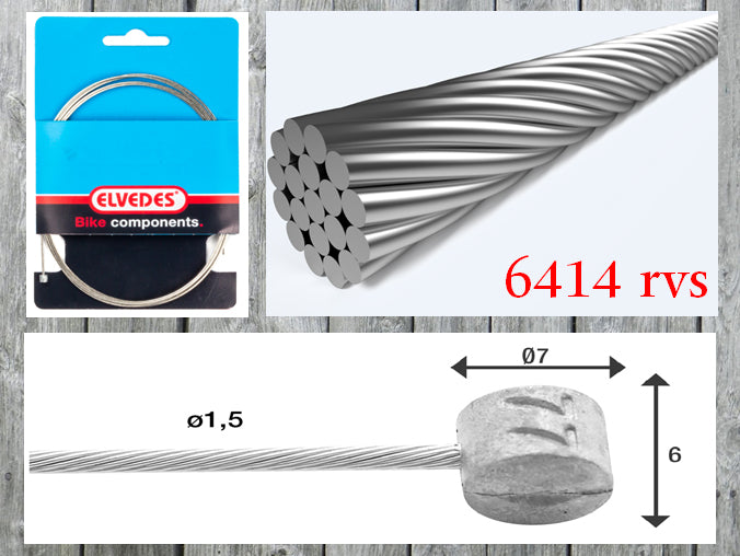 Elvedes rem binnenkabel 1000mm RVS T-nippel 6414RVS