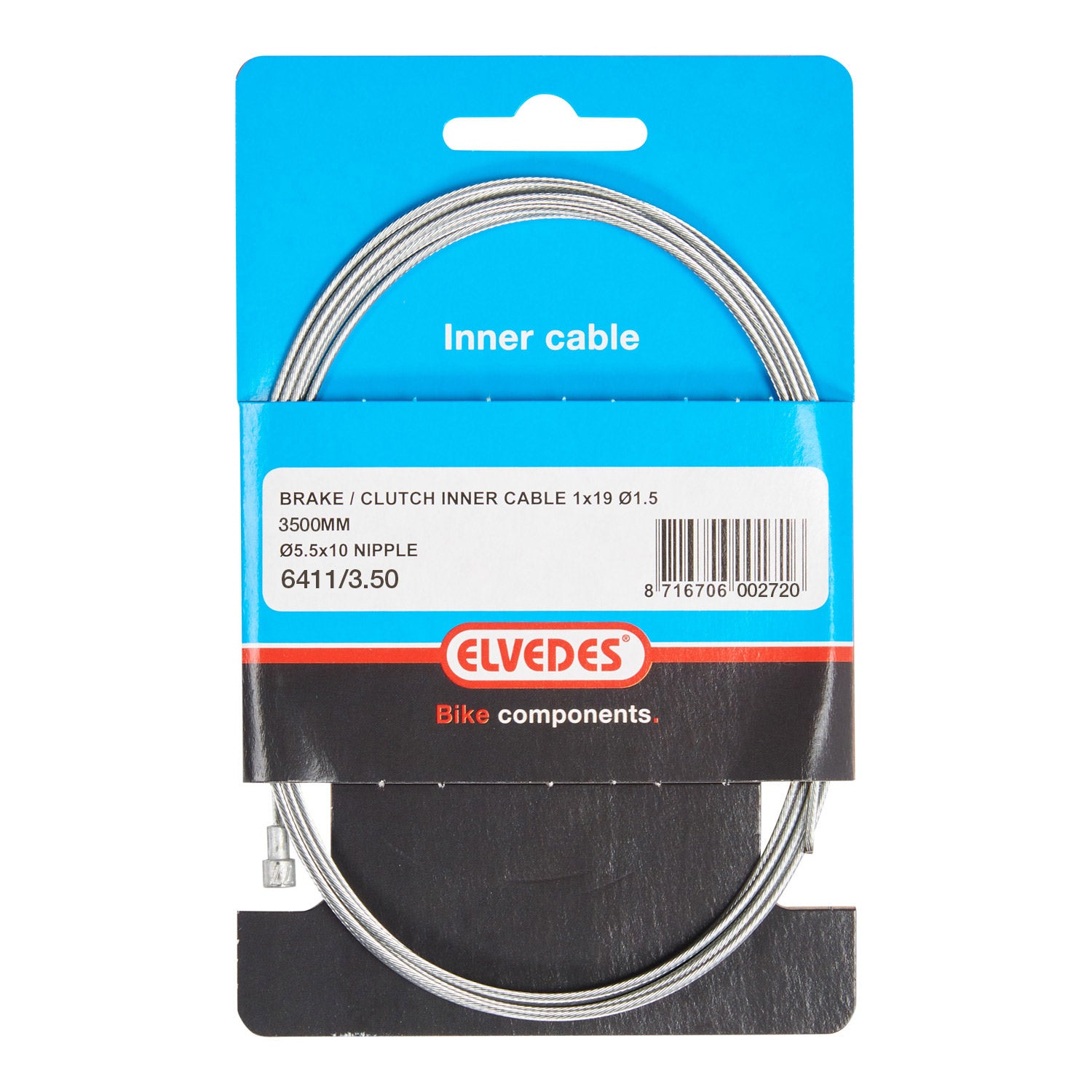 Elvedes rem binnenkabel tandem 3500mm achter v-nippel 6411