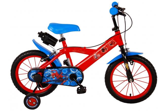 spider-man kinderfiets - jongens - 14 inch - rood blauw - twee handremmen