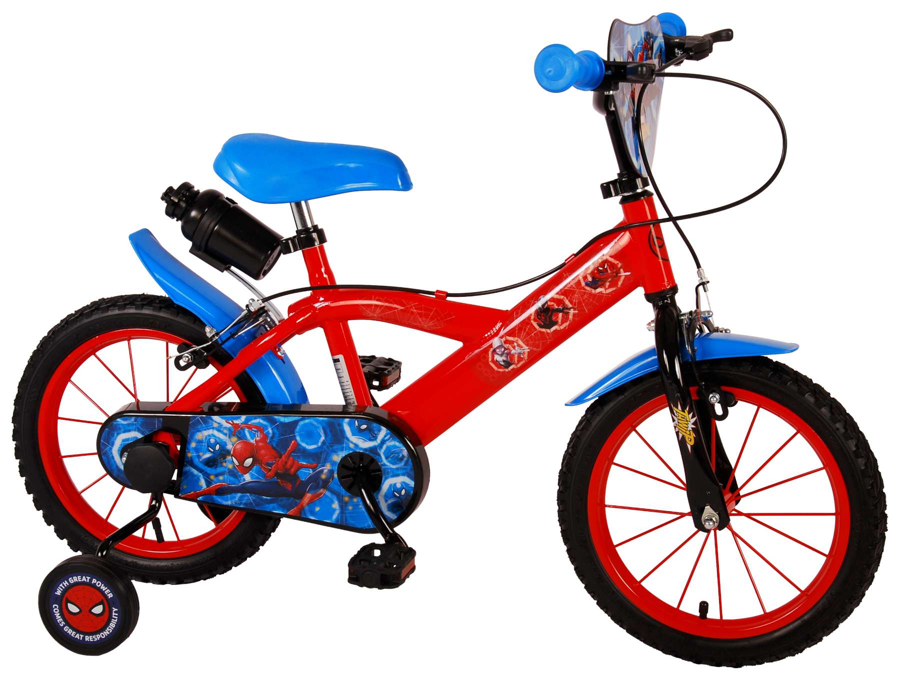 spider-man kinderfiets - jongens - 14 inch - rood blauw - twee handremmen