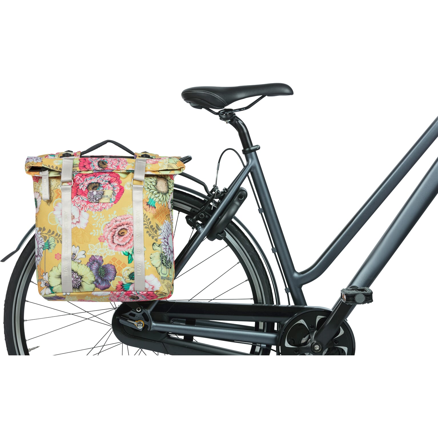 Basil Bloom Field dubbele fietstas, waterdicht, honey yellow, 35L