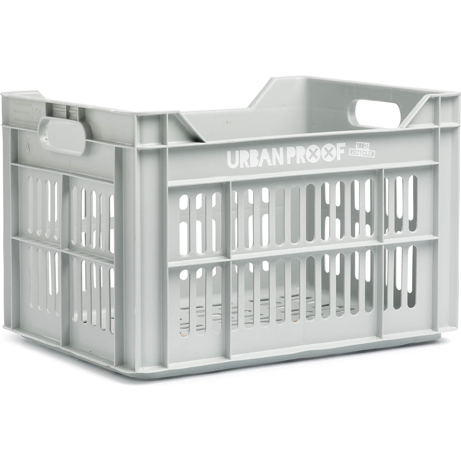 fietskrat recycled 30 liter polypropyleen lichtgrijs