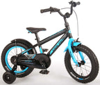 volare rocky kinderfiets - jongens - 14 inch - zwart/blauw - 95% afgemonteerd - prime collection