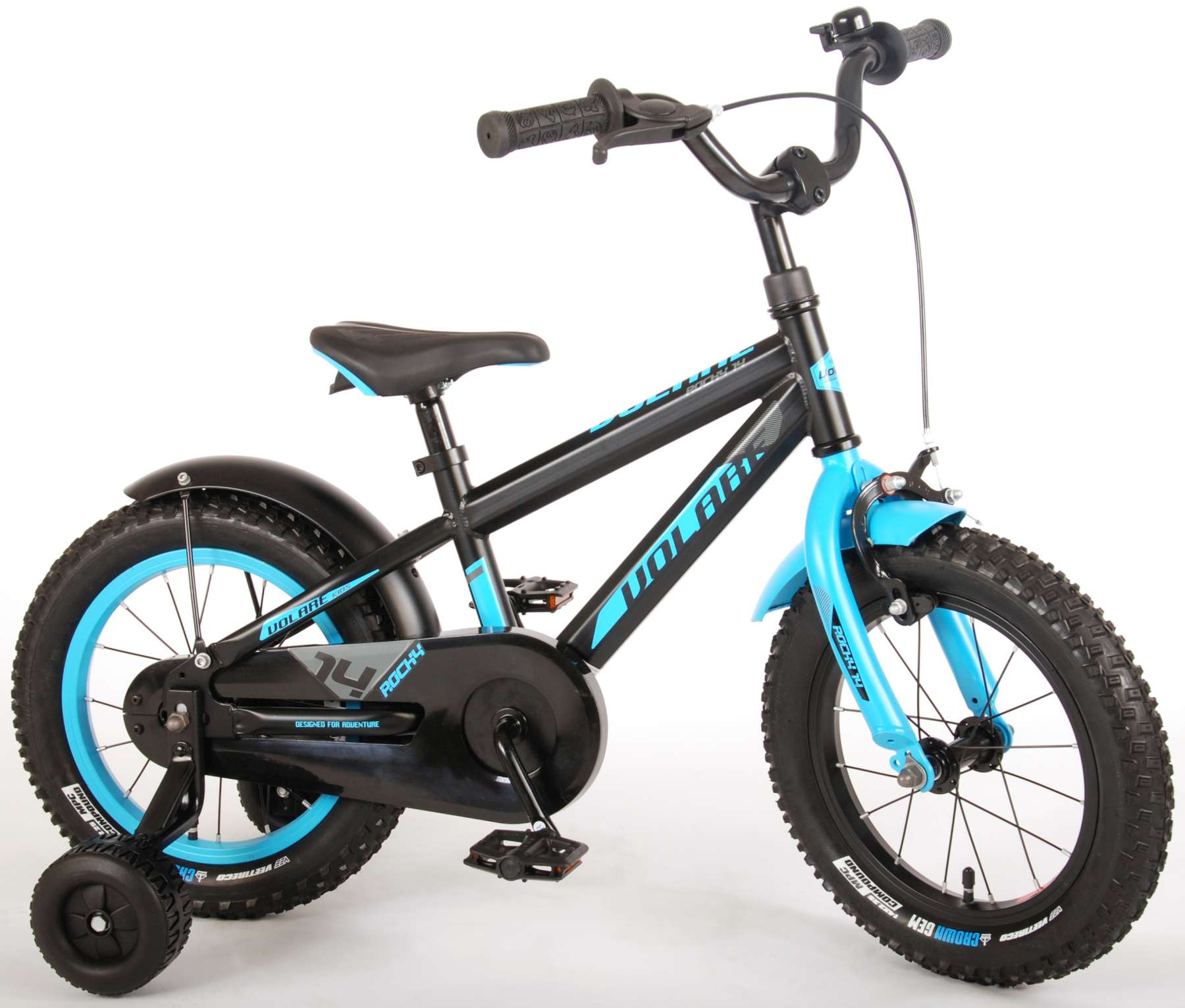 volare rocky kinderfiets - jongens - 14 inch - zwart/blauw - 95% afgemonteerd - prime collection