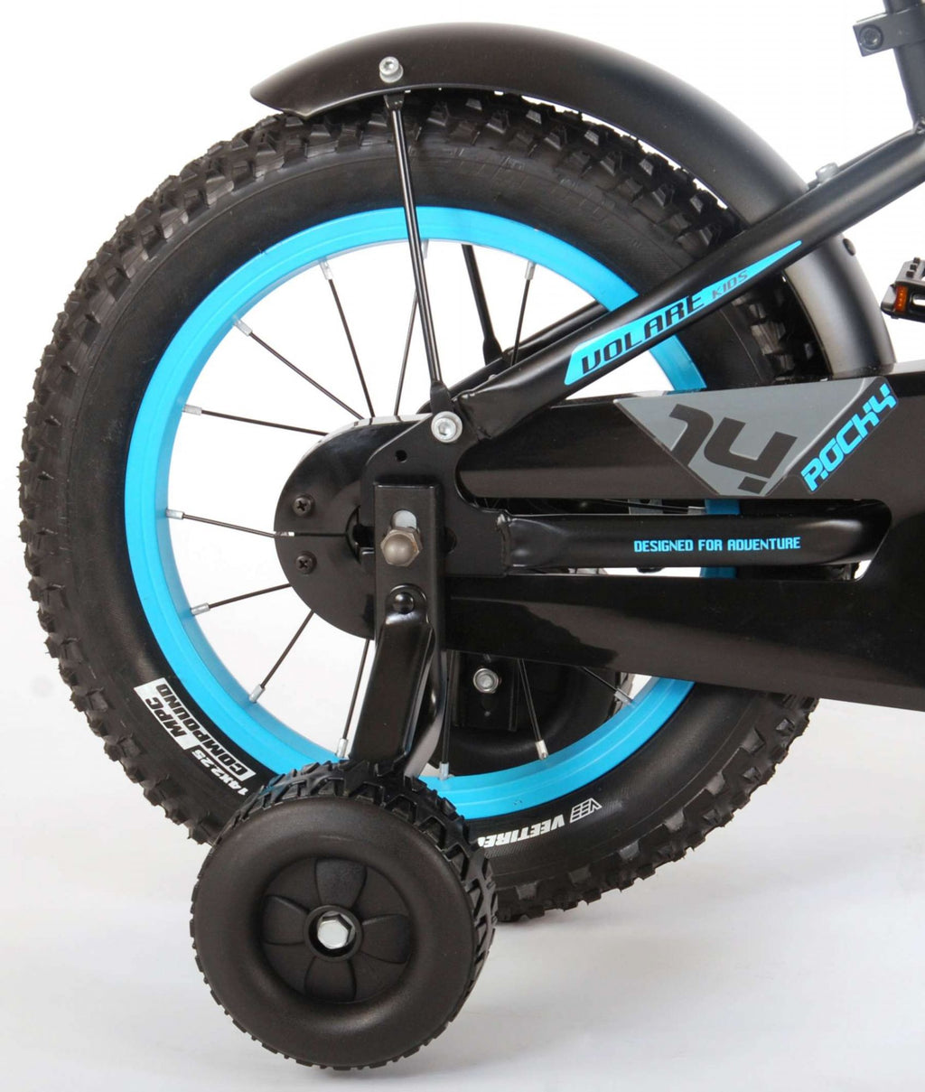 volare rocky kinderfiets - jongens - 14 inch - zwart/blauw - 95% afgemonteerd - prime collection