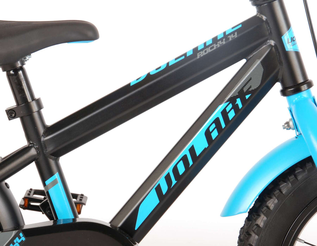volare rocky kinderfiets - jongens - 14 inch - zwart/blauw - 95% afgemonteerd - prime collection