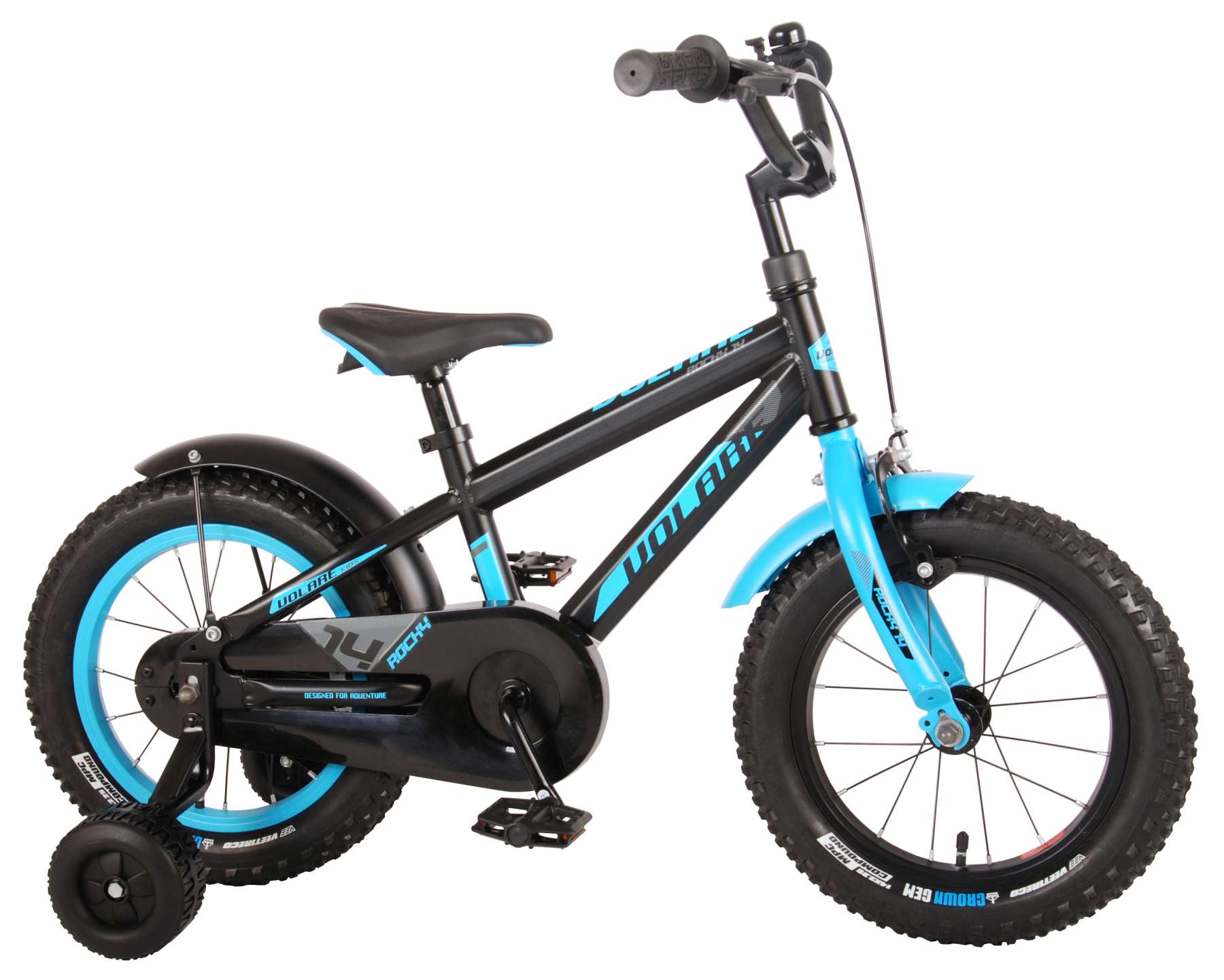 volare rocky kinderfiets - jongens - 14 inch - zwart/blauw - 95% afgemonteerd - prime collection