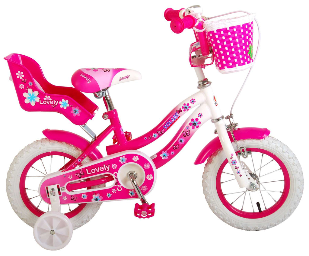 Volare Lovely Kinderfiets Meisjes 12 inch Roze Wit Twee Handremmen