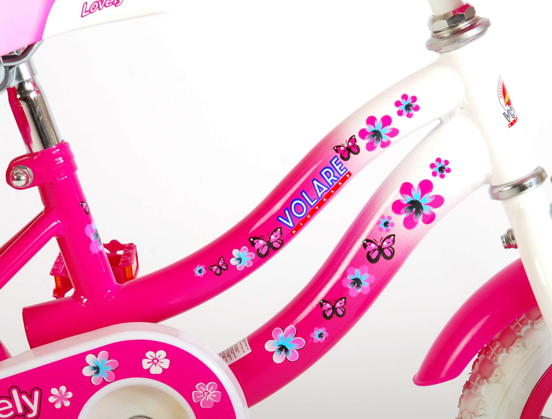 Volare Lovely Kinderfiets Meisjes 12 inch Roze Wit Twee Handremmen