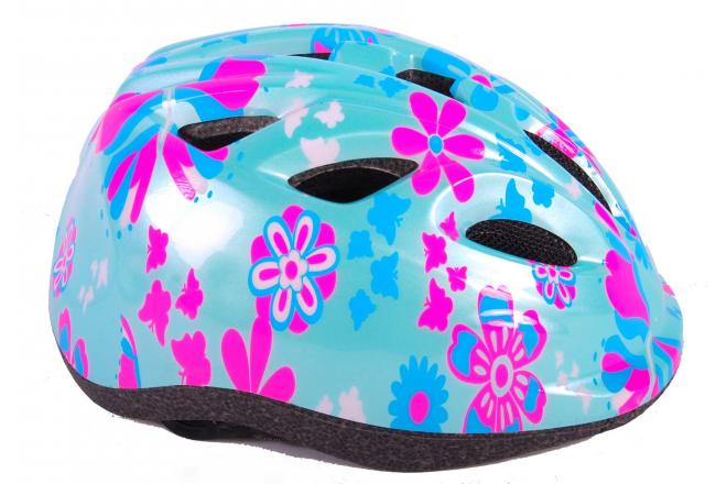 Volare kinder fietshelm - xs - blauw roze bloemetjes - 47-51 cm - extra klein model