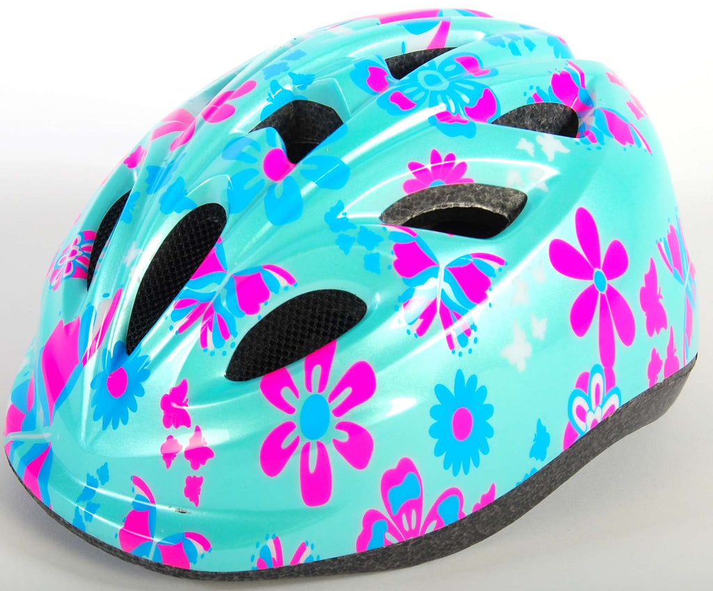 Volare kinder fietshelm - xs - blauw roze bloemetjes - 47-51 cm - extra klein model