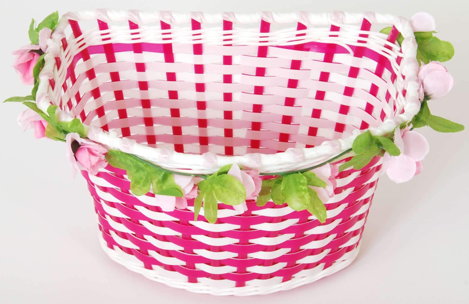 Volare Gevlochten Fietsmand Bloemen Meisjes Wit/Roze of Paars/Roze