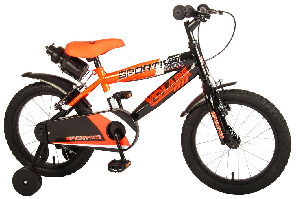 Volare Sportivo Kinderfiets Jongens 16 inch Neon Oranje Zwart Twee Handremmen 95% afgemonteerd