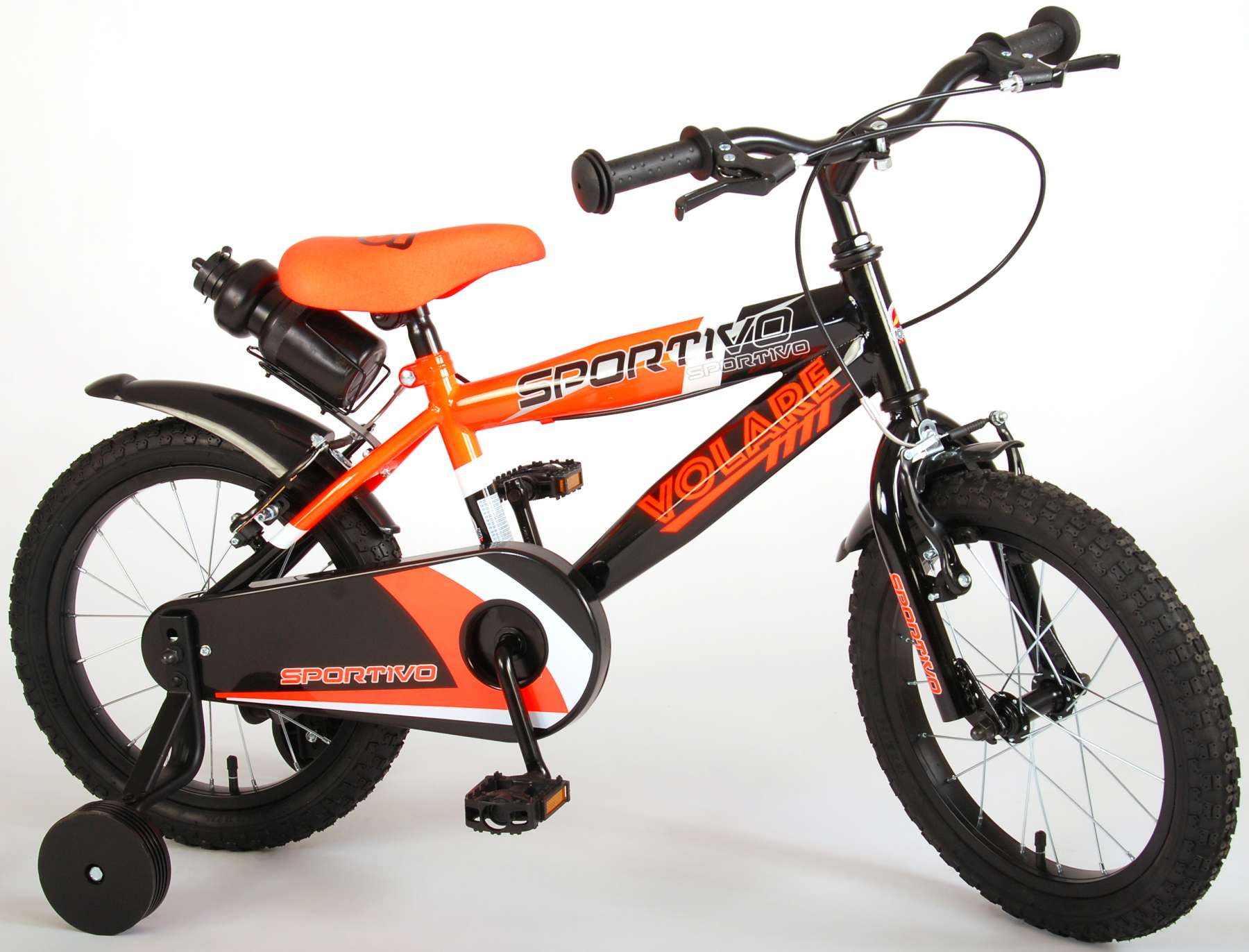 Volare Sportivo Kinderfiets Jongens 16 inch Neon Oranje Zwart Twee Handremmen 95% afgemonteerd