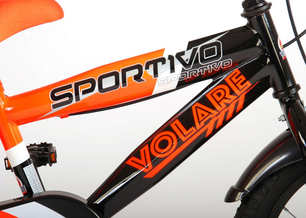 Volare Sportivo Kinderfiets Jongens 16 inch Neon Oranje Zwart Twee Handremmen 95% afgemonteerd