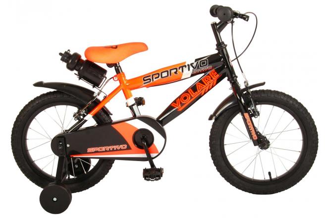 Volare Sportivo Kinderfiets Jongens 16 inch Neon Oranje Zwart Twee Handremmen 95% afgemonteerd