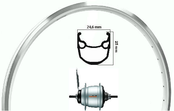 Kgs achterwiel 28 inch (622) nexus 8 remnaaf zilver/zilver kaal