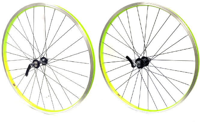 Amk wielset 26 inch / 559 cassette 8-speed uitval zwart / lime groen