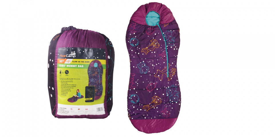 slaapzak glow-in-the-dark junior 166 cm paars