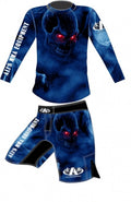 MMA-kledingset fightshirt met fightbroek blauw maat M
