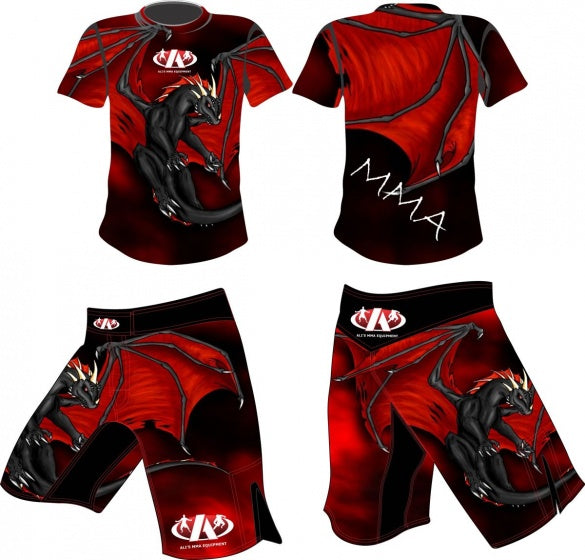 MMA-kledingset fightshirt met fightbroek rood maat XL