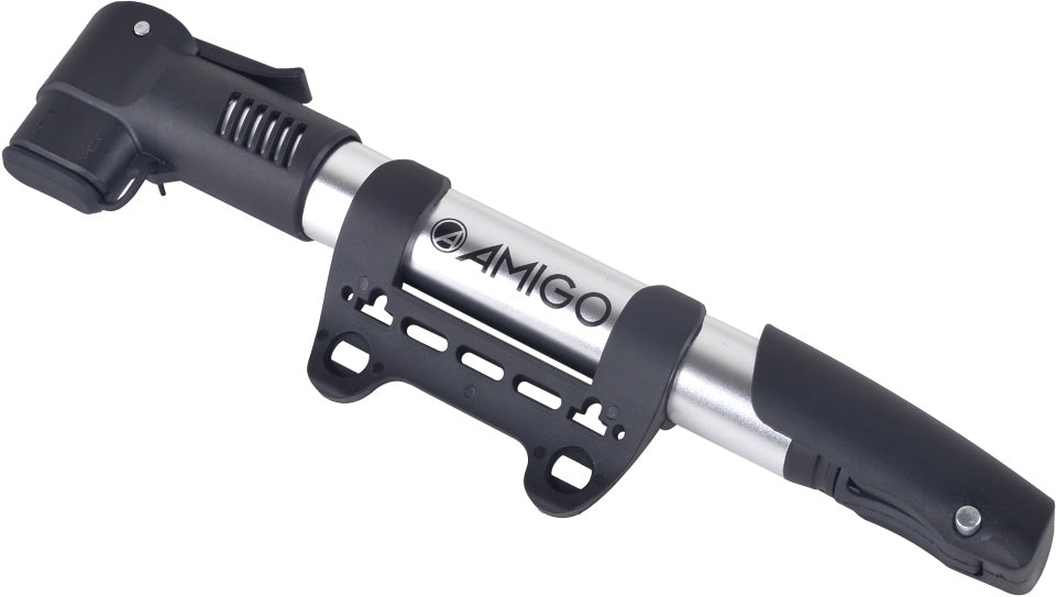 Amigo Hand-/fietspomp 7 Bar 28 cm zilver