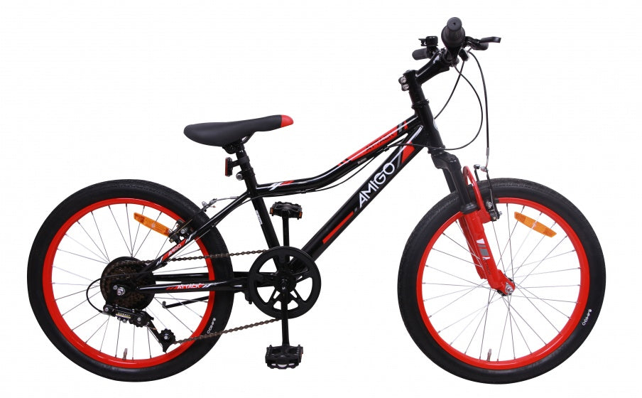 Attack 20 Inch 28 cm Jongens 6V V-Brakes Zwart/Rood
