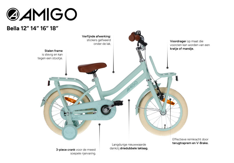 Amigo Bella 12 Inch 21 cm Meisjes Terugtraprem Groen