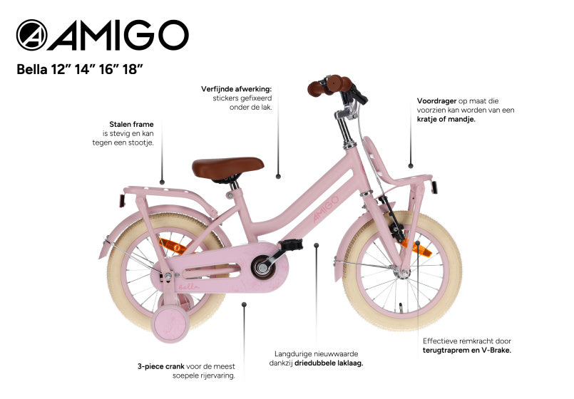 Amigo Bella 16 Inch 26 cm Meisjes Terugtraprem Roze