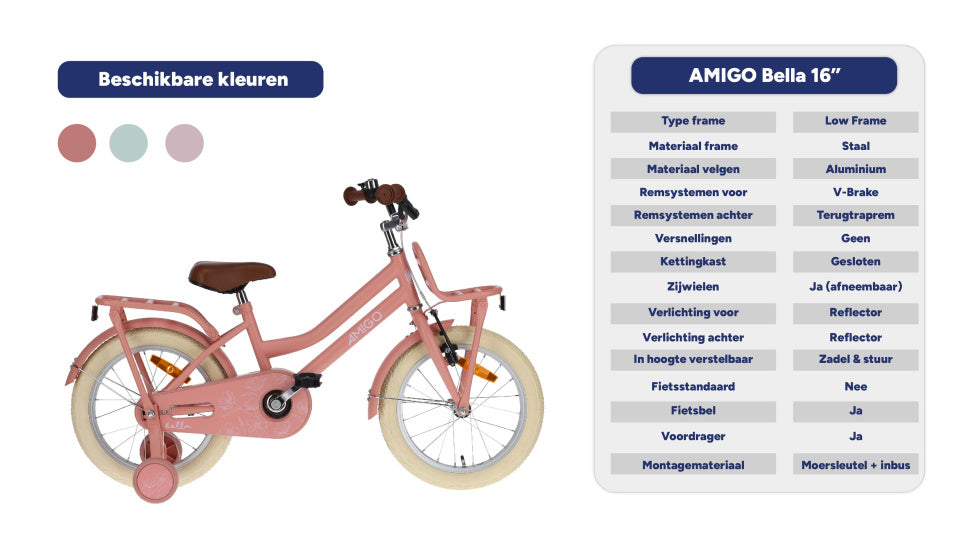 Amigo Bella 16 Inch 26 cm Meisjes Terugtraprem Zalmroze