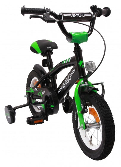 Amigo Fun 12 Inch 21 cm Jongens Terugtraprem Groen/Matzwart