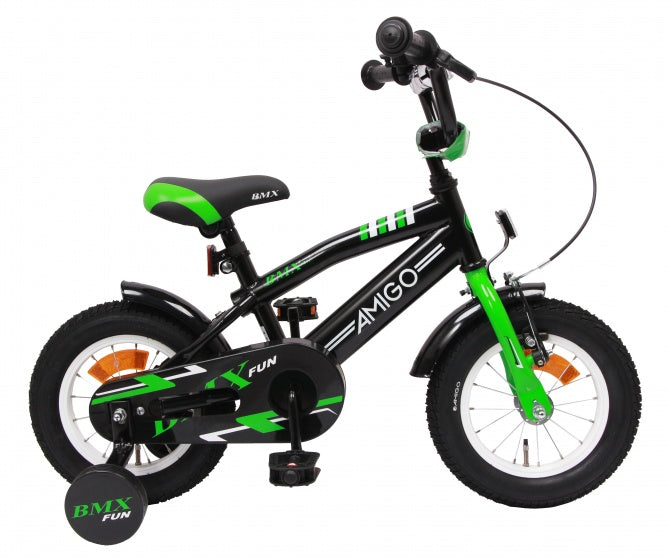 Amigo Fun 12 Inch 21 cm Jongens Terugtraprem Groen/Matzwart