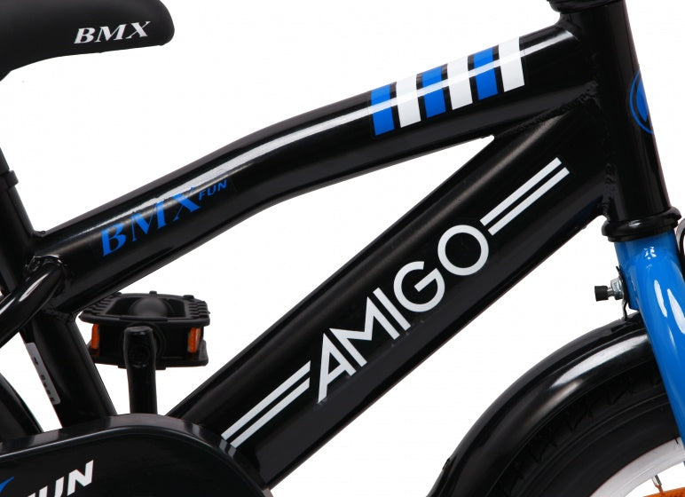 Amigo Fun 14 Inch 21 cm Jongens Terugtraprem Zwart/Blauw