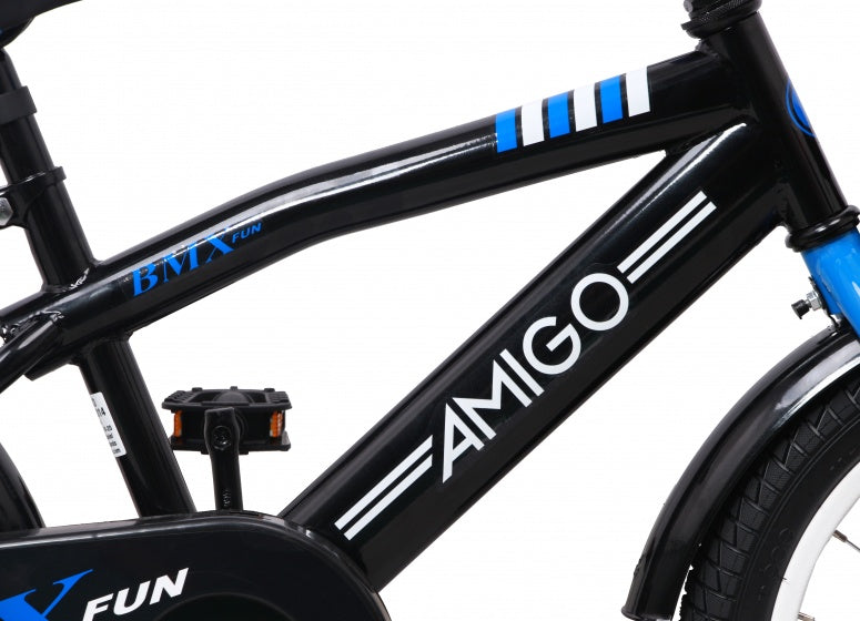 Amigo Fun 16 Inch 28 cm Jongens Terugtraprem Zwart/Blauw