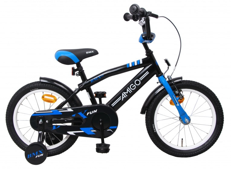 Amigo Fun 16 Inch 28 cm Jongens Terugtraprem Zwart/Blauw