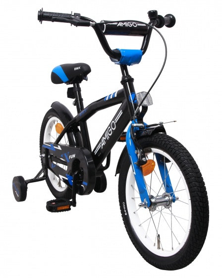 Amigo Fun 16 Inch 28 cm Jongens Terugtraprem Zwart/Blauw
