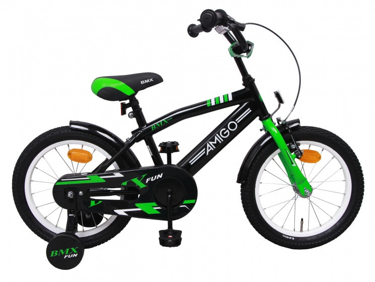 Amigo Fun 16 Inch 28 cm Jongens Terugtraprem Groen/Matzwart