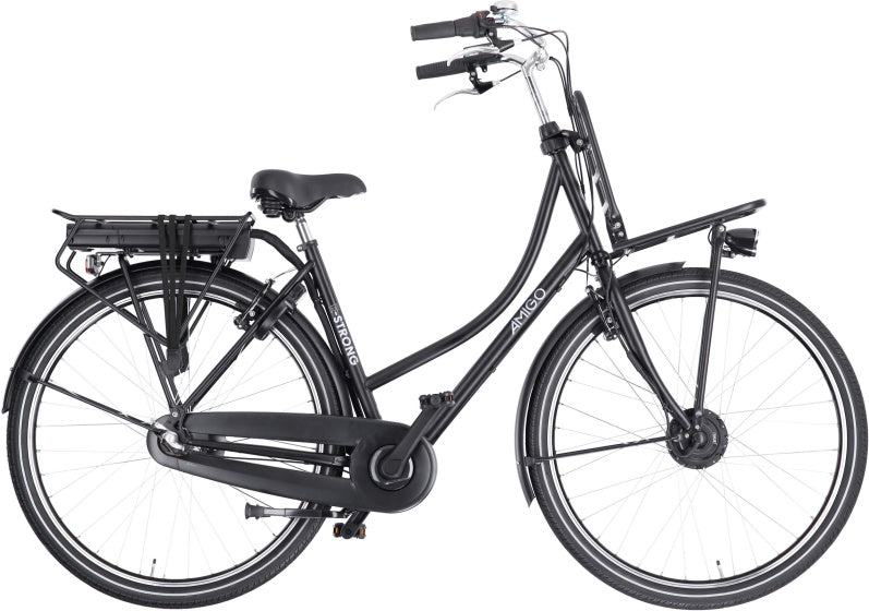 Amigo E-Strong T1 28 Inch 51 cm Dames 3V Terugtraprem Matzwart/Zwart