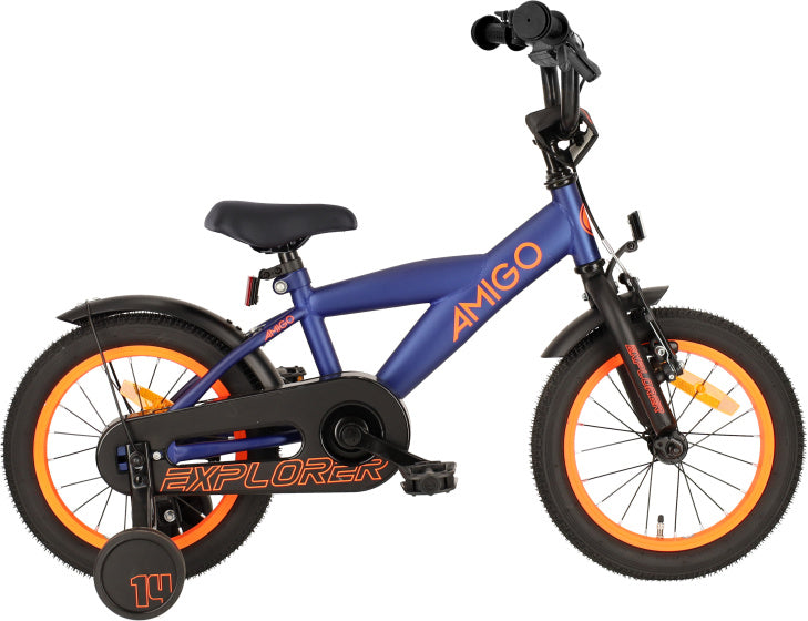 Amigo Explorer 14 Inch 21,5 cm Jongens Terugtraprem Blauw/Oranje