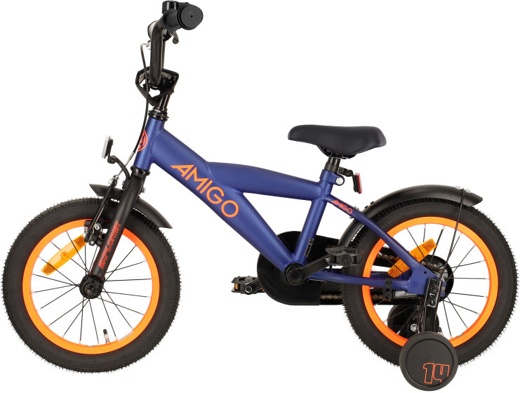 Amigo Explorer 14 Inch 21,5 cm Jongens Terugtraprem Blauw/Oranje