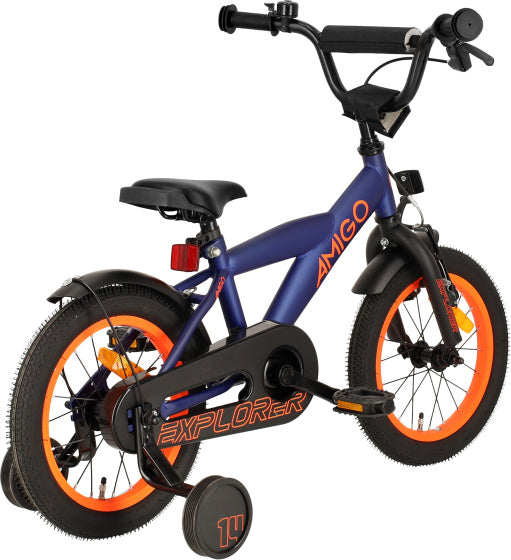 Amigo Explorer 14 Inch 21,5 cm Jongens Terugtraprem Blauw/Oranje