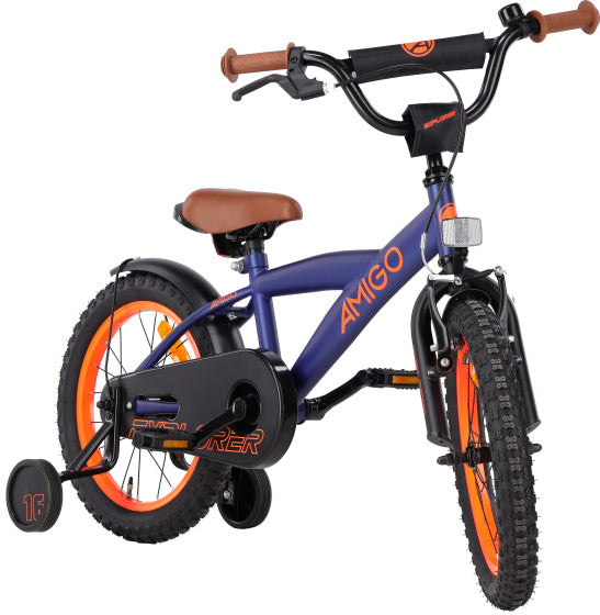 Amigo Explorer 16 Inch 23 cm Jongens Terugtraprem Blauw/Oranje