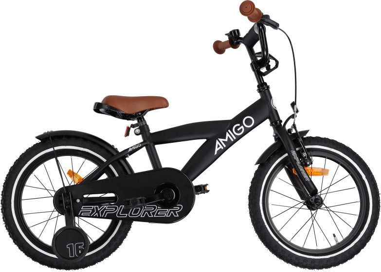 Amigo Explorer 16 Inch 23 cm Jongens Terugtraprem Zwart/Wit