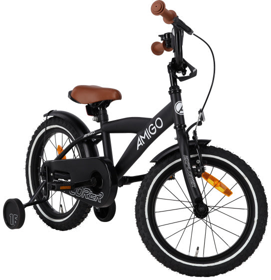 Amigo Explorer 16 Inch 23 cm Jongens Terugtraprem Zwart/Wit
